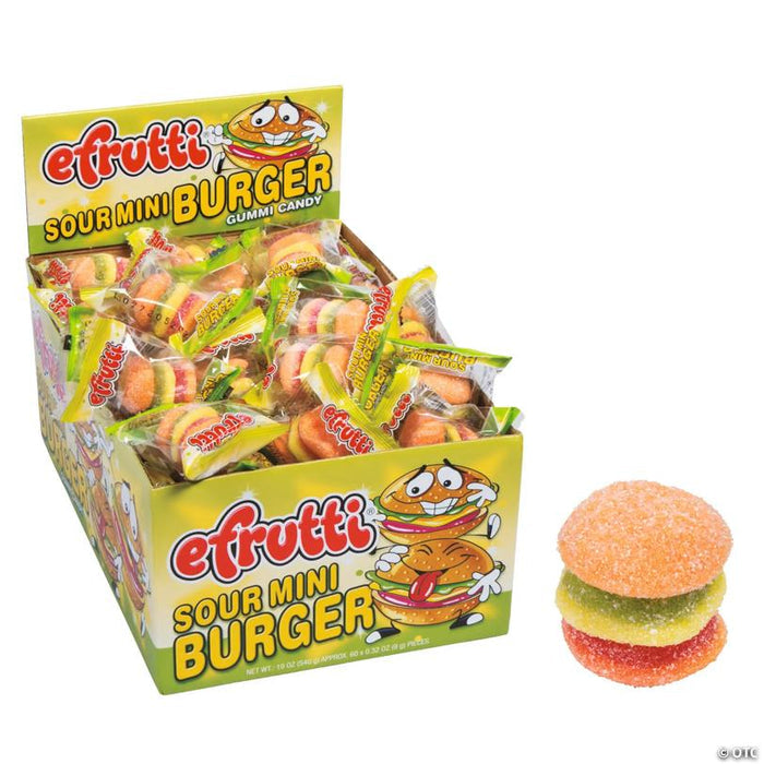 21 oz. Efrutti® Mini Burger Sour Gummy Candy – 60 Pc. - Soft & Chewy Candy OTC wholesale supplier A1 main