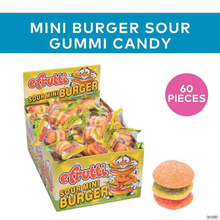 21 oz. Efrutti® Mini Burger Sour Gummy Candy – 60 Pc. - Soft & Chewy Candy OTC wholesale supplier A1 main