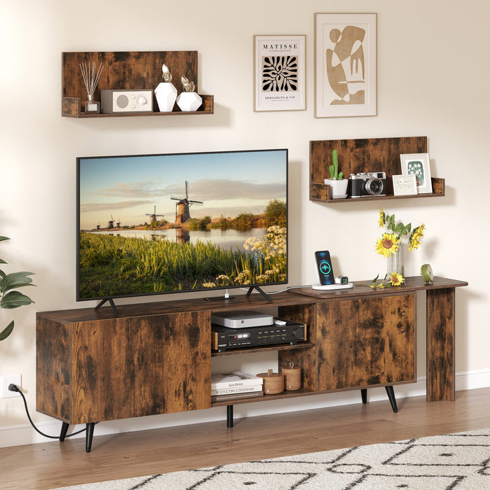 85-Inch TV Stand with Built-In Charging Station & Wall Shelves
