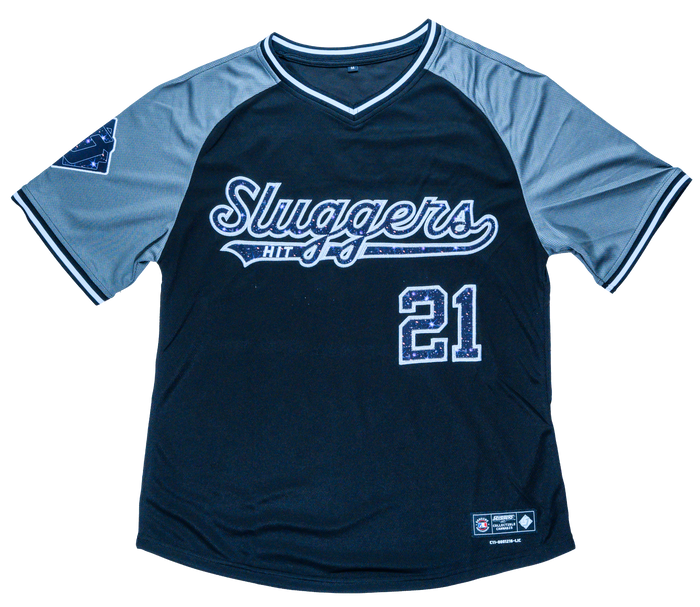 Sluggers Black Grey baseball jersey front