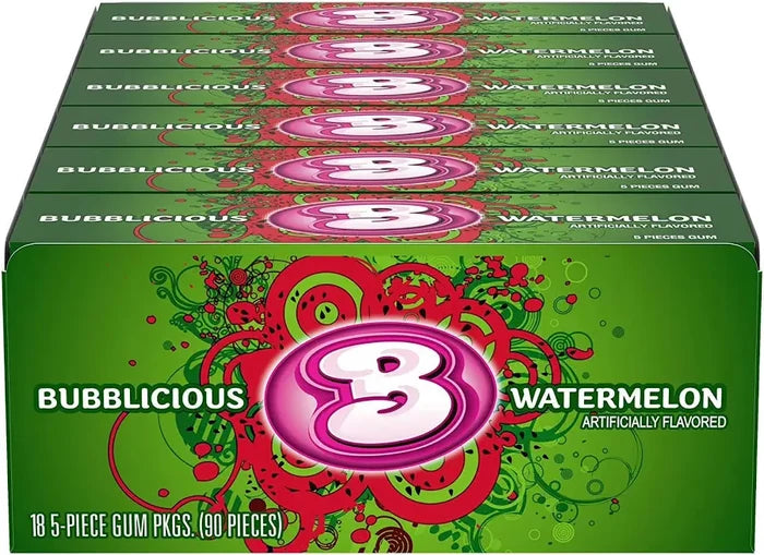 Bubblicious Watermelon Bubble Gum — Wholesale Master Case, 8 Boxes × 18 Packs (144 Packs / 720 Pieces) - Candy & Gum Bubblicious wholesale supplier A1 main