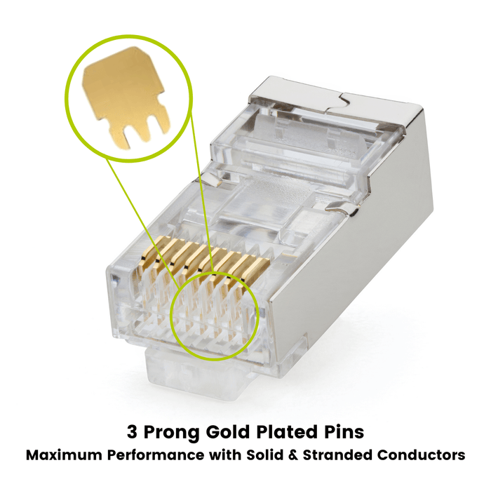 Cat5e Pass Through RJ45 Connectors | Shielded | 20pc | Gold Plated Pins
