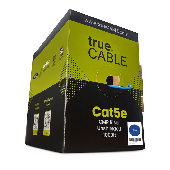 trueCABLE Cat5e Riser Ethernet Cable 1000ft Reel Label Blue