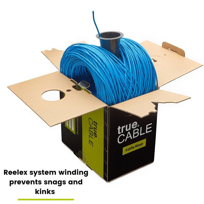 trueCABLE Cat5e Riser Ethernet Cable 1000ft Reel In Box Blue