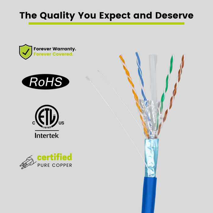 Cat6 Shielded Riser Ethernet Cable Blue 500ft trueCABLE Close Up