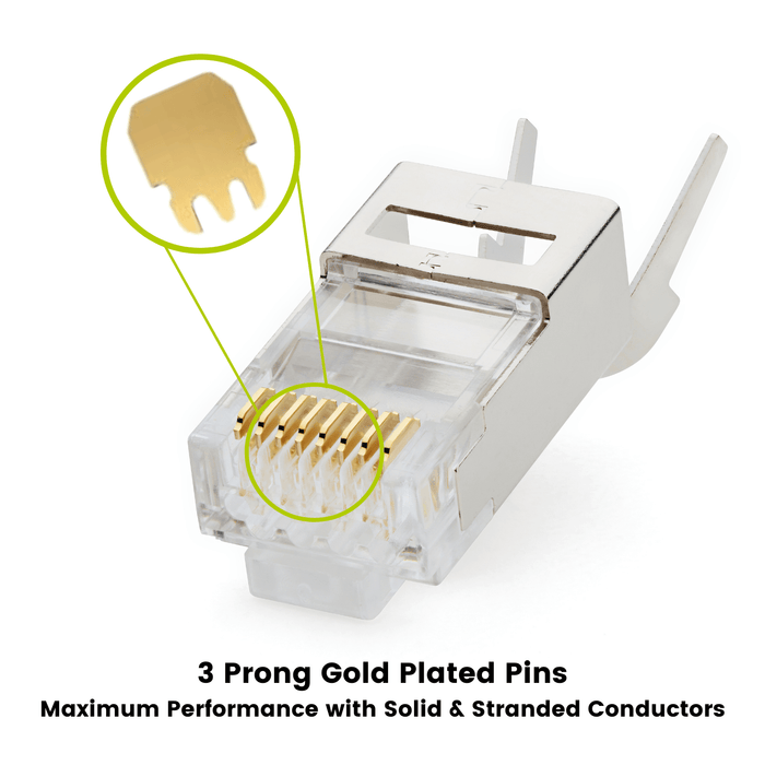 Cat6-6A Pass Through RJ45 Connectors | Shielded | 10pc | Gold Plated Pins