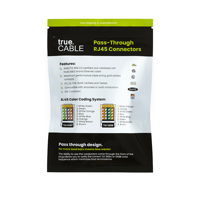 Cat6-6A Pass Through RJ45 Connectors | Shielded | 10pc | Packaging Back