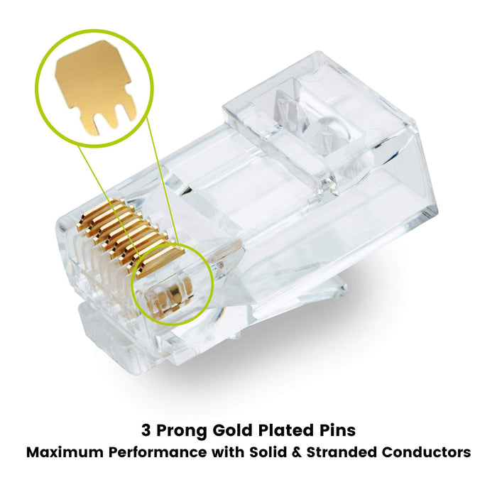 Cat6A Extra Large Pass Through RJ45 Connectors | Unshielded | 10pc | Side