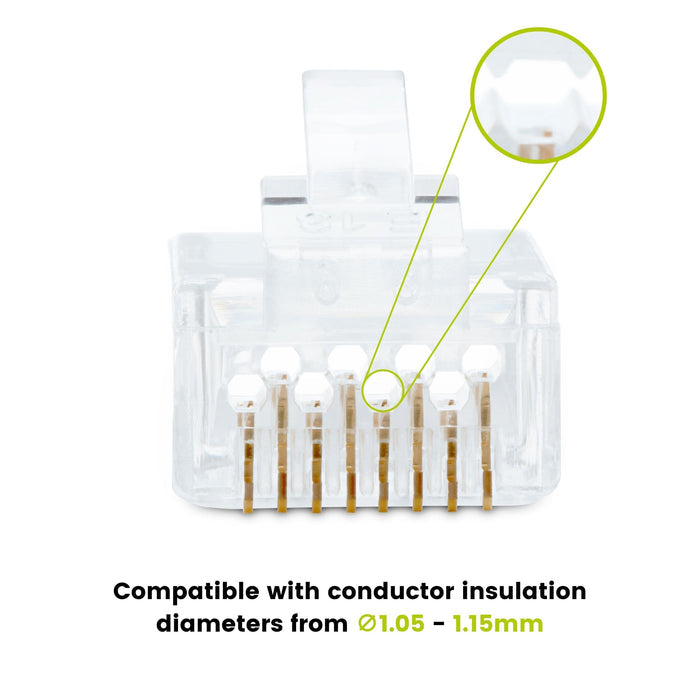 Cat6A Extra Large Pass Through RJ45 Connectors | Unshielded | 10pc | Front