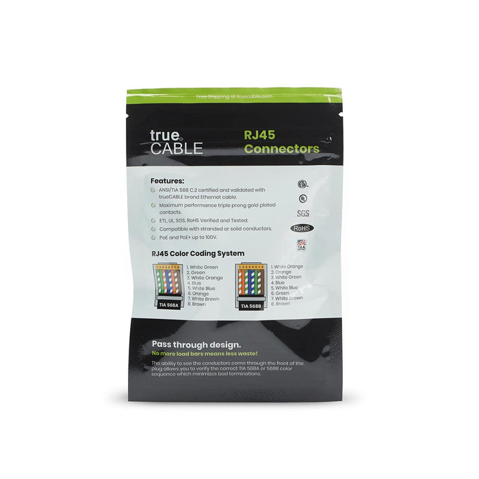 Cat6A Extra Large Pass Through RJ45 Connectors | Unshielded | 10pc | Back