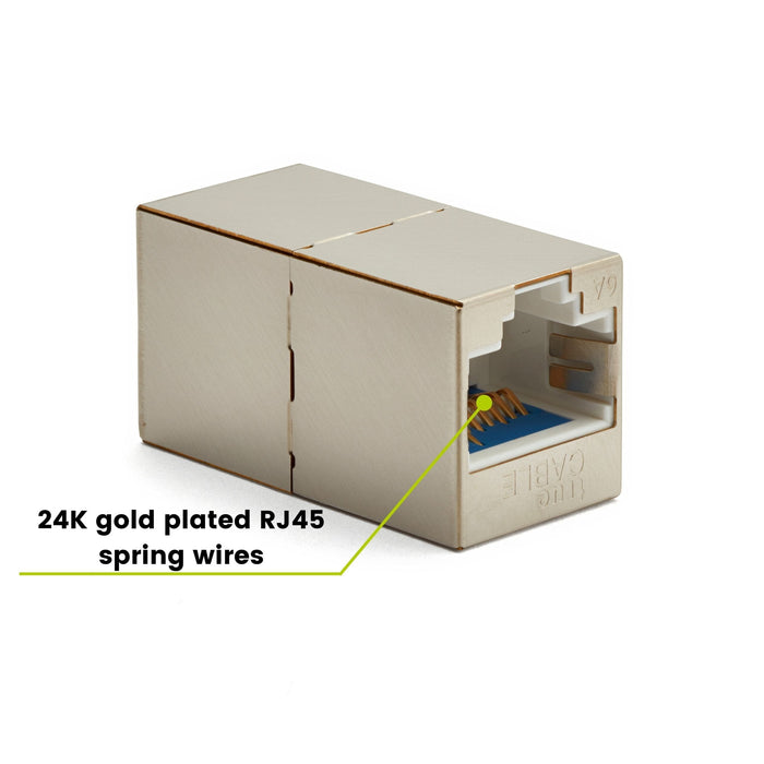 Cat6A Inline Coupler | Shielded | 2pc | 24K gold plated RJ45 spring wires