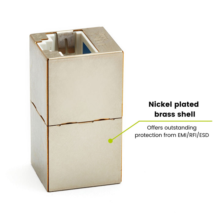 Cat6A Inline Coupler | Shielded | 2pc | Nickel plated brass shell