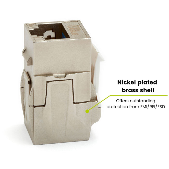Cat6A Keystone Jack Coupler | Shielded | 2pc |nickel plated brass shell