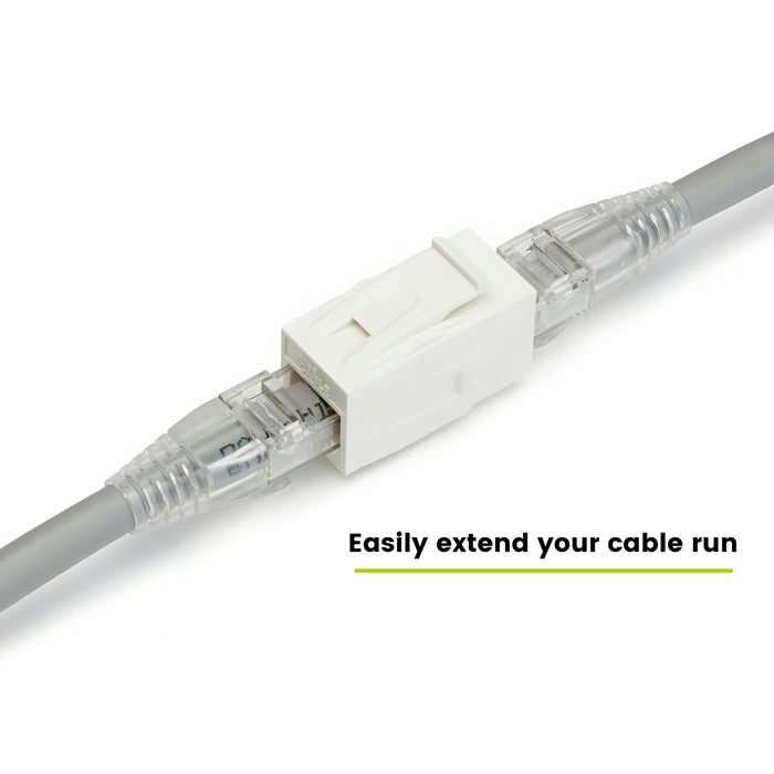 Cat6A Keystone Jack Couplers | Unshielded | 2 Piece | White | easily extend your cable run