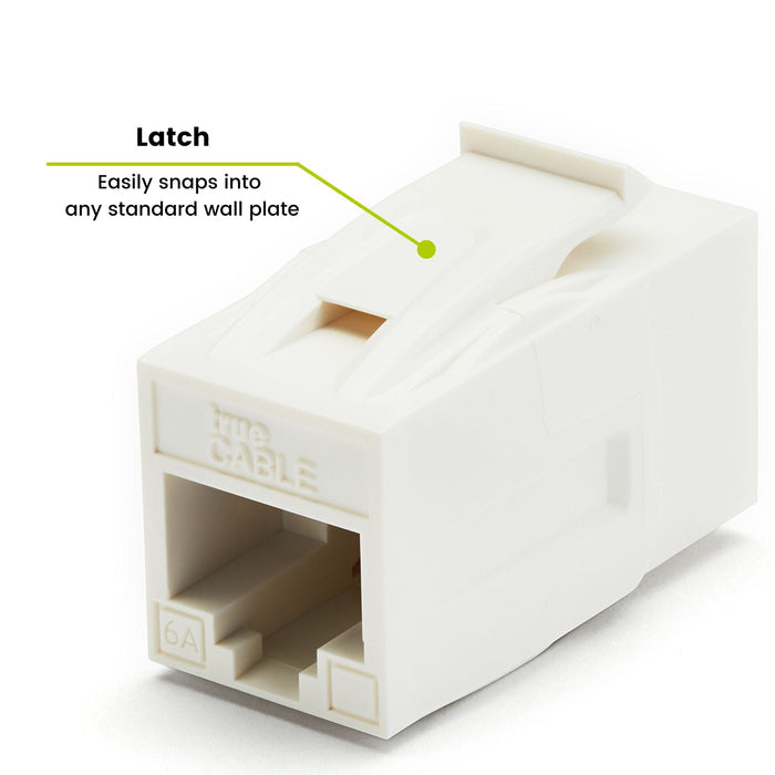 Cat6A Keystone Jack Couplers | Unshielded | 2 Piece | White | latch