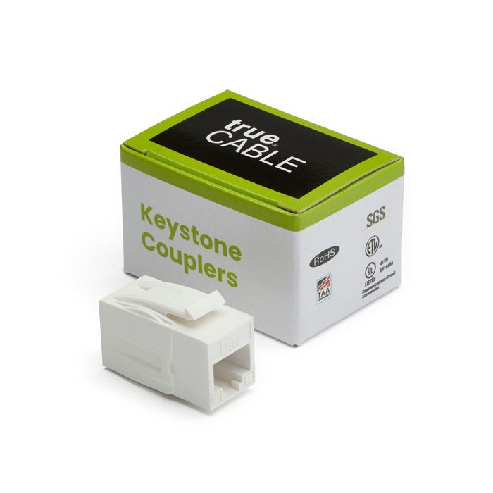 Cat6A Keystone Jack Couplers | Unshielded | 2 Piece | White | closed box