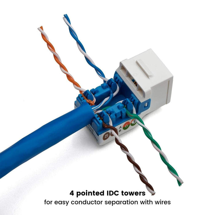 Cat6A Punch Down Keystone Jack | Unshielded | 12pc | IDC Towers | White