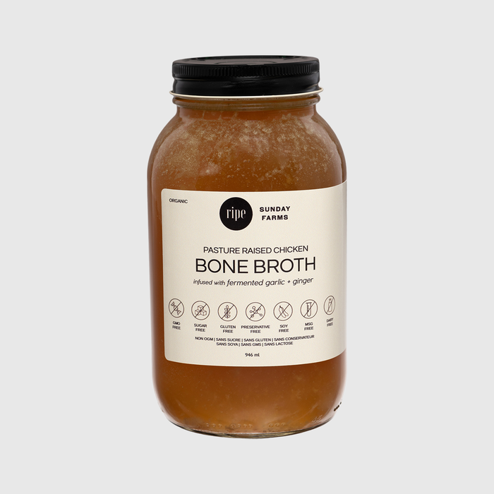 chicken bone broth with fermented garlic & ginger