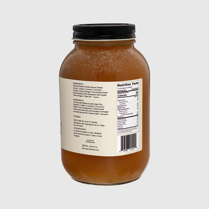 chicken bone broth with fermented garlic & ginger