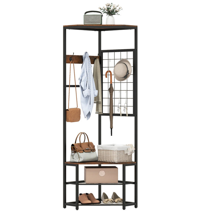 Corner Hall Tree with Coat Rack & Storage Shelves