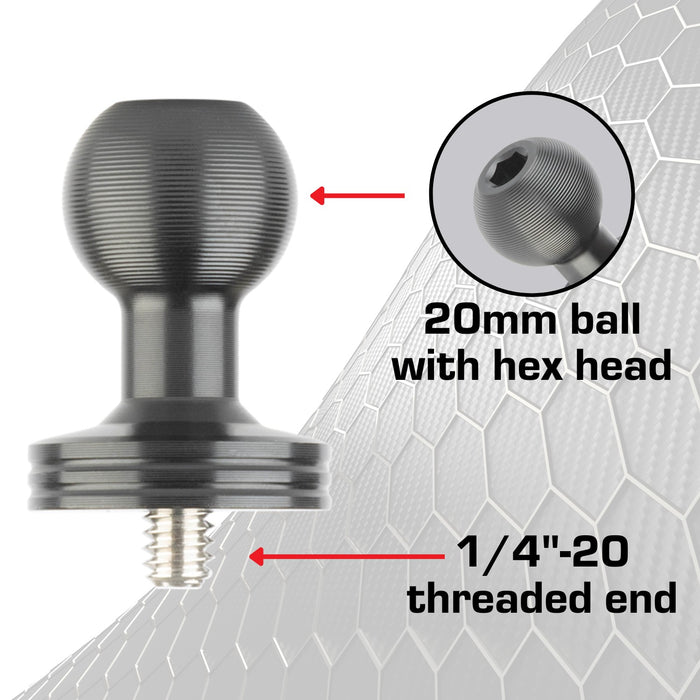 Dash Camera Mount + 1/4"-20 Threaded Adapter with 20mm Ball Bundle