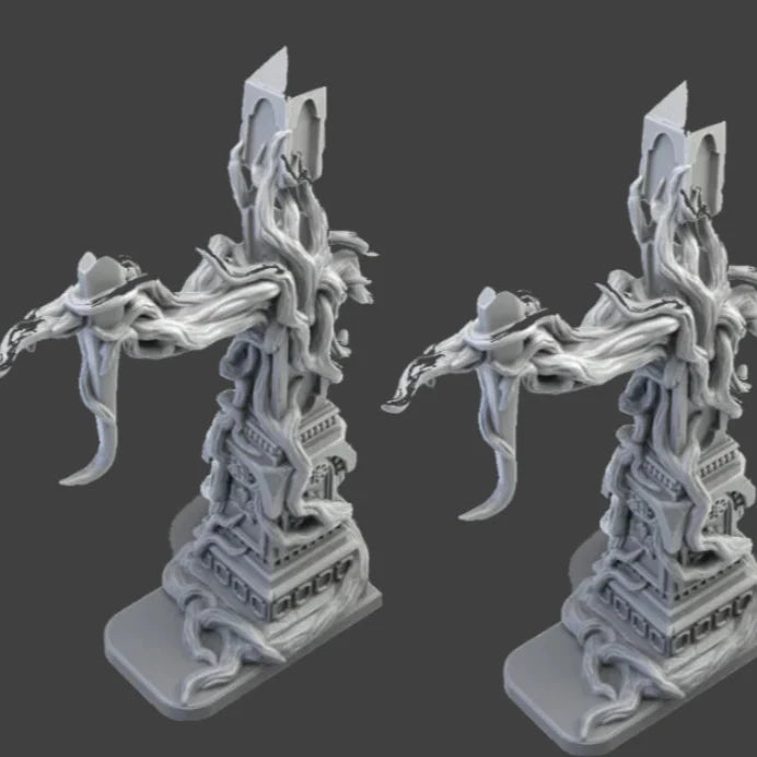 Set of two gray fantasy figurines on stands