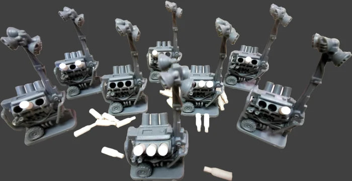 Set of mechanical components on a white background