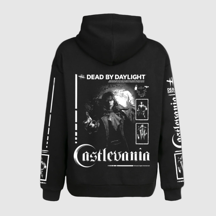 Black hoodie with 'Castlevania' text and character illustrations on the front and sleeves.