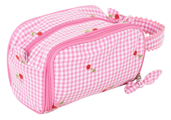 Gingham Zipper Bag with Cherries