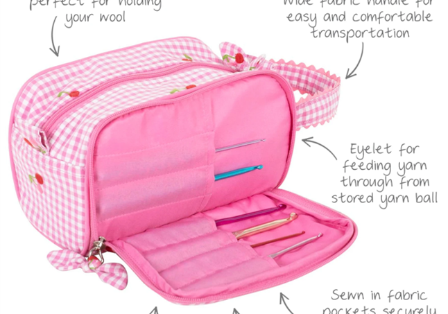 Gingham Zipper Bag with Cherries