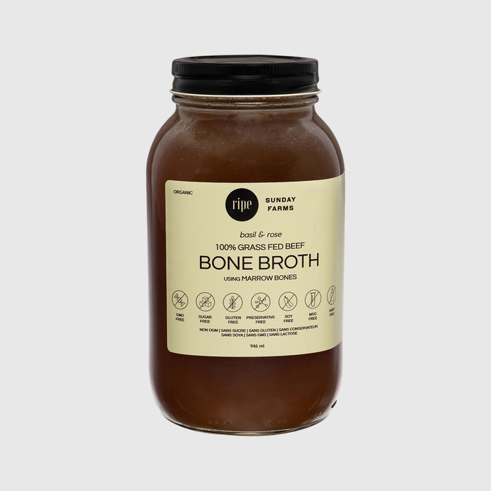 grass-fed beef bone broth with basil & rose