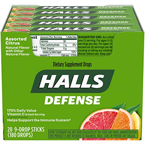 Halls Defense Vitamin C Drops Citrus 9ct Sticks, 20 Per Box | Wholesale Case of 24 - Health/Beauty Halls wholesale supplier A1 main
