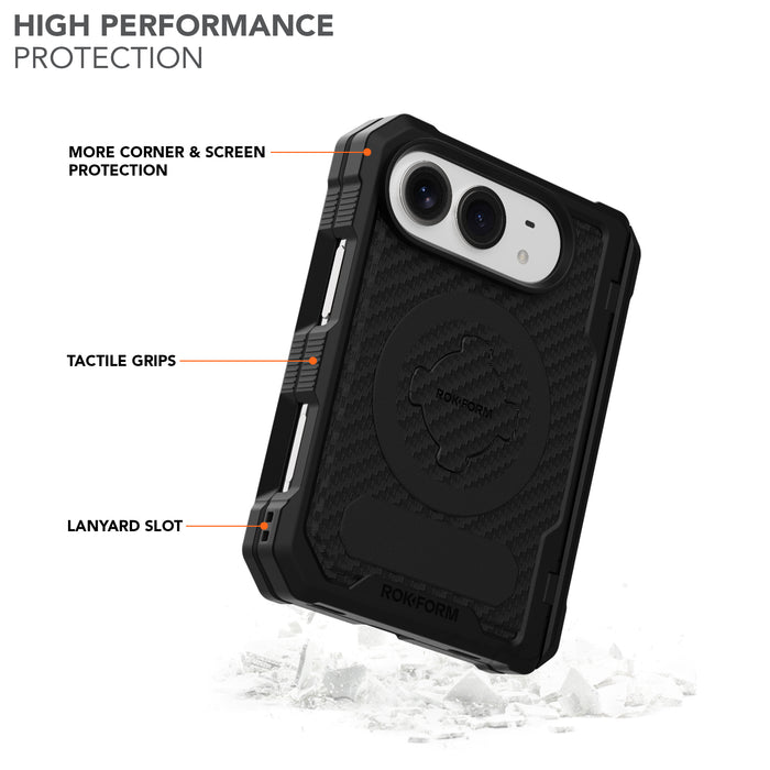 iPhone Duo Rugged Case by Rokform with features pointed out.