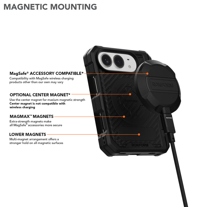 Magnetic mounting capabilities of the iPhone Duo Rugged Case.