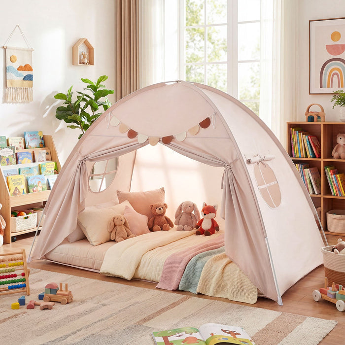 Kids Twin Size Indoor Canopy Bed Tent with 2 Windows