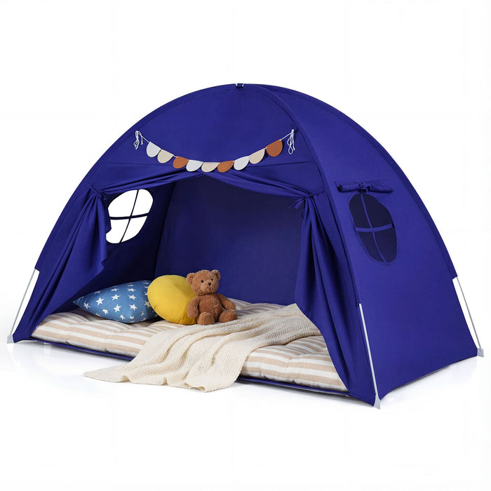 Kids Twin Size Indoor Canopy Bed Tent with 2 Windows