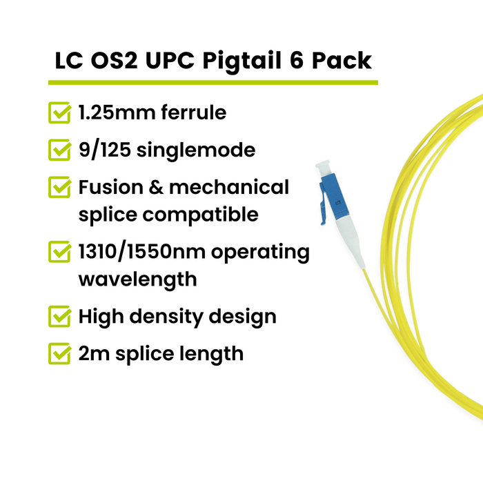 LC UPC Simplex Fiber Pigtail OS2 | SM LSZH - 6 PACK