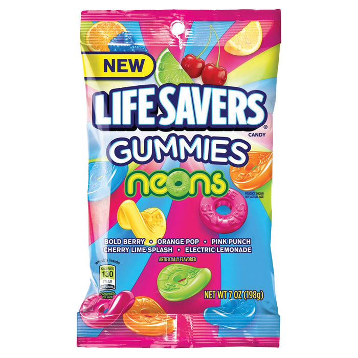 Lifesavers Gummies 7oz Bag - Neons - 12ct Box - Candy Lifesavers wholesale supplier A1 main