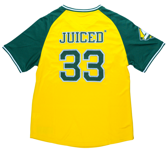 Sluggers yellow green baseball jersey back