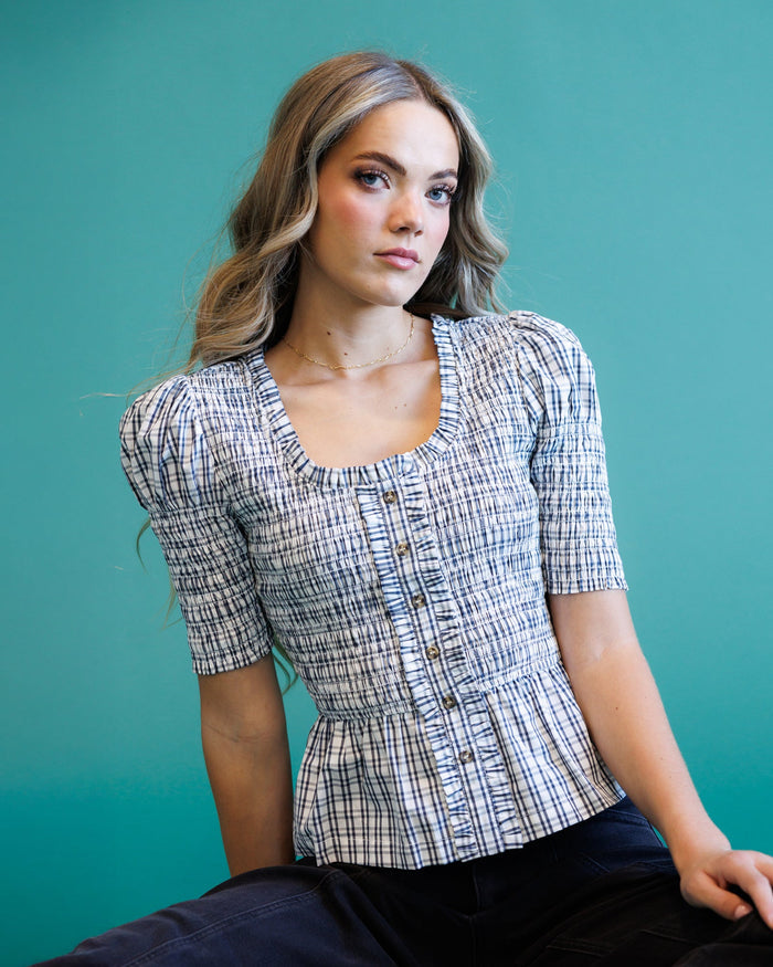 Oxford Top — Smocked Peplum Blouse