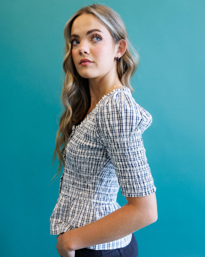 Oxford Top — Smocked Peplum Blouse