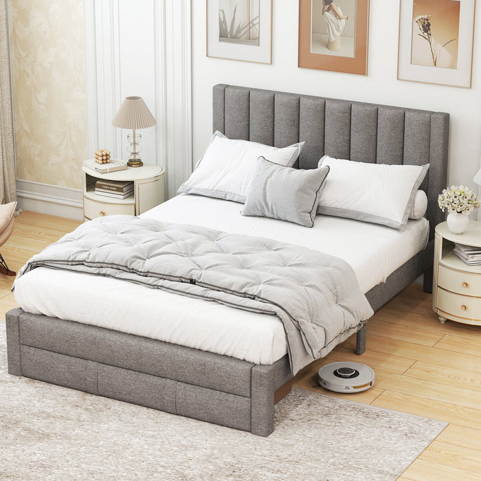 Queen Bed Frame with Storage Drawer & Upholstered Headboard