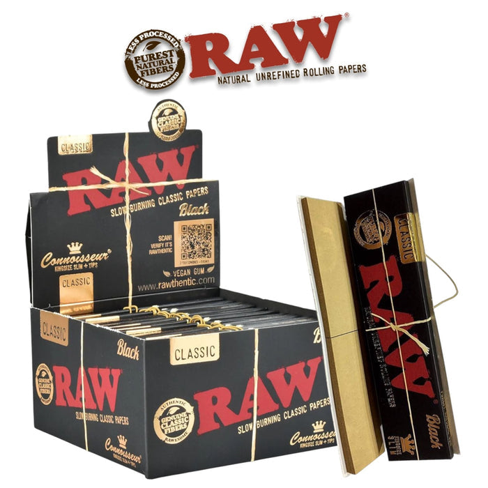 Raw Black Classic Connoisseur KING + TIPS-24ct - Rolling Papers Raw wholesale supplier A1 main