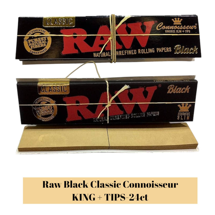 Raw Black Classic Connoisseur KING + TIPS-24ct - Rolling Papers Raw wholesale supplier A1 main