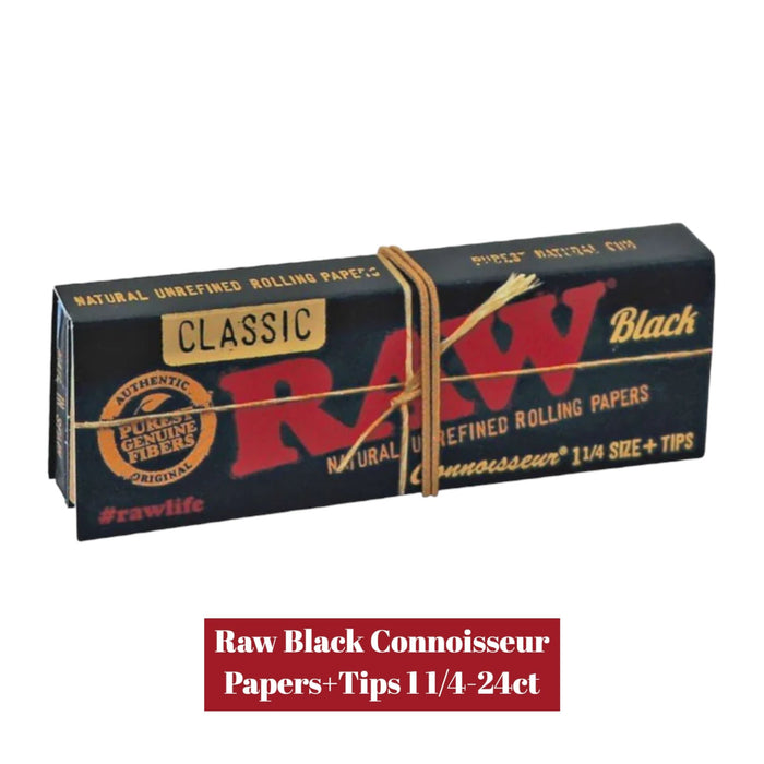 Raw Black Connoisseur Papers+Tips1 1/4-24ct - Rolling Papers Raw wholesale supplier A1 main