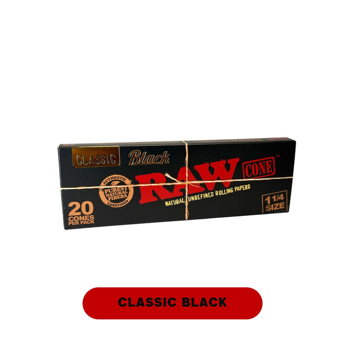 Raw Classic Black Cone 1 1/4 20pk-12ct - Rolling Papers Raw wholesale supplier A1 main