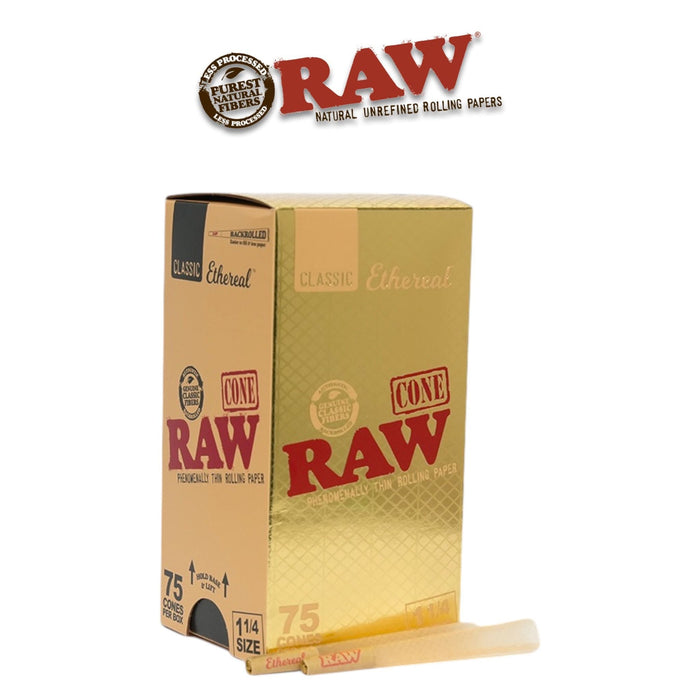 Raw Ethereal CONES Gold 1 1/4 -75ct - Rolling Papers Raw wholesale supplier A1 main