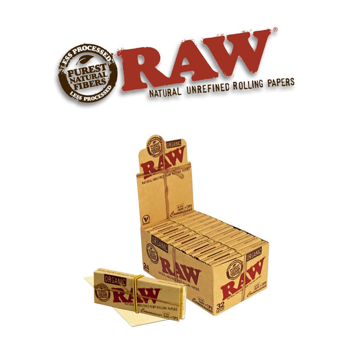 Raw Organic Hemp Connoisseur 1 1/4 Size Papers+Tips-24ct - Rolling Papers Raw wholesale supplier A1 main