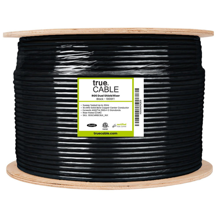 RG6 dual shield coax Riser black 1000ft