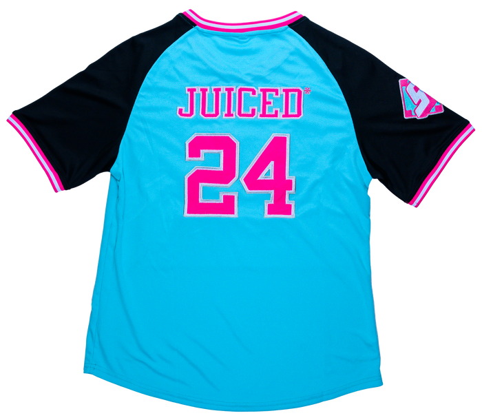 Slugger blue pink baseball jersey back